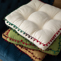 HKM-148051 Contemporary Solid Color Fur Ball Cushion - 40x40 CM, Available in White, Khaki, Grass Green, Coffee