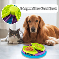 HKM-1481533 Interactive 3-Layer Rotating Slow Feeder Bowl for Cats and Dogs - Anti-Choking Puzzle Pet Tableware