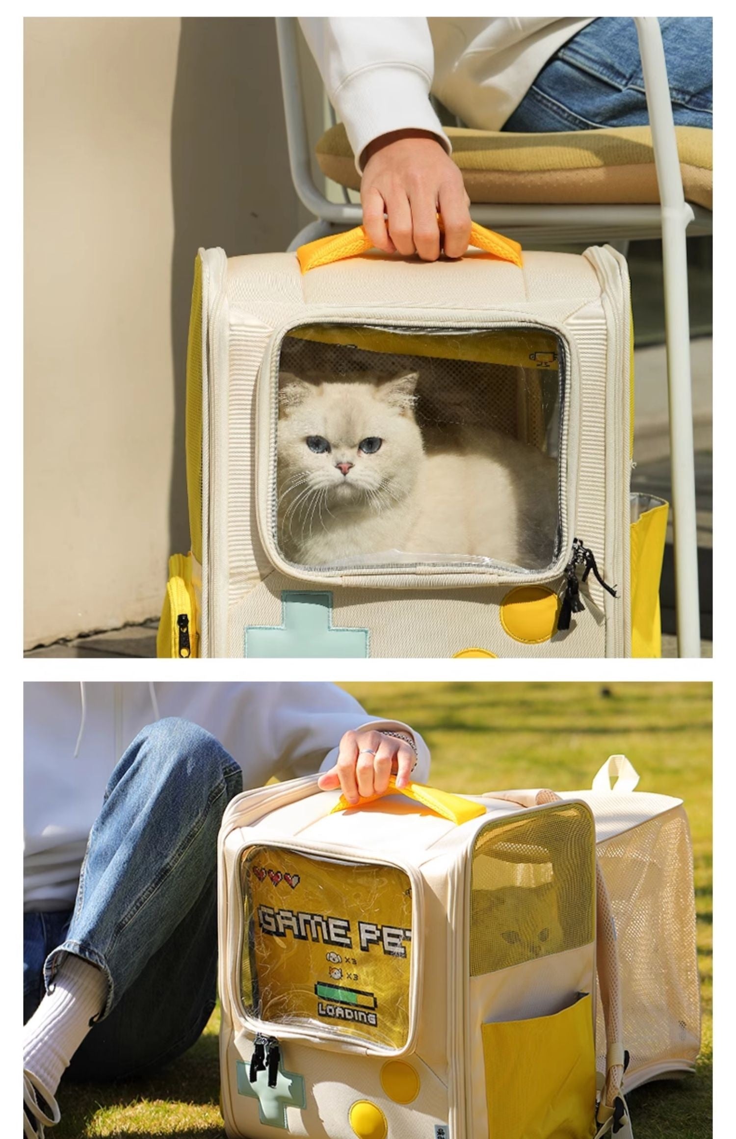 HKM-1481789 Portable Retro-Style Cat and Dog Travel Backpack - Large Capacity Pet Carrier Bag