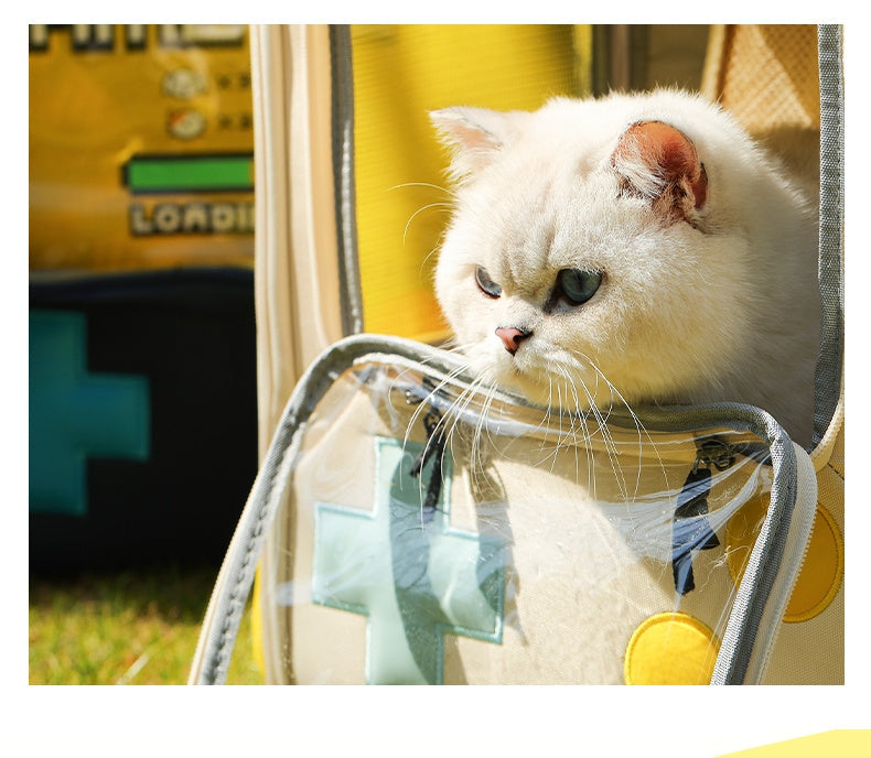 HKM-1481789 Portable Retro-Style Cat and Dog Travel Backpack - Large Capacity Pet Carrier Bag