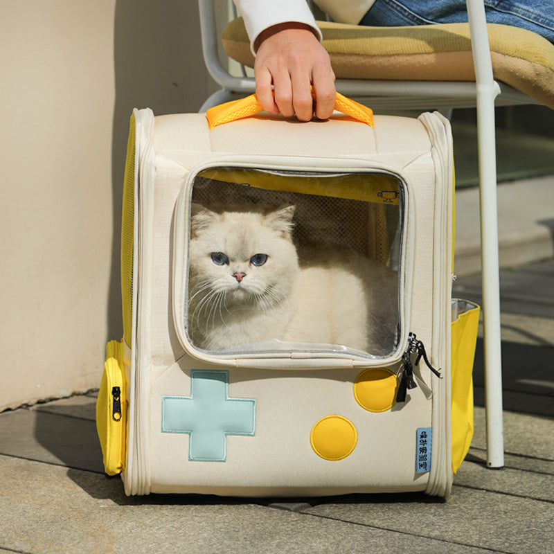 HKM-1481789 Portable Retro-Style Cat and Dog Travel Backpack - Large Capacity Pet Carrier Bag