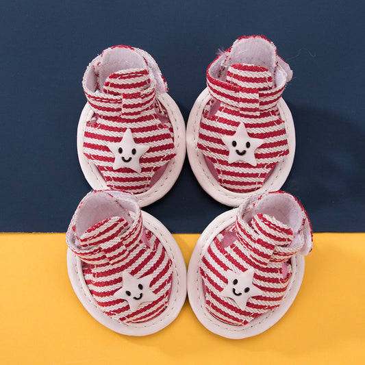 HKM-1482173 Striped Canvas Dog Sandals - Non-slip, Breathable Pet Shoes for Summer