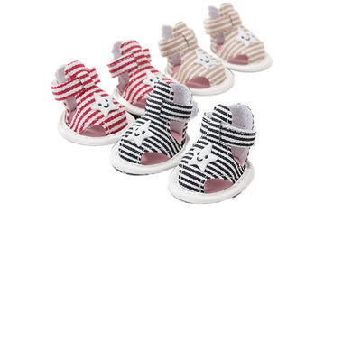 HKM-1482173 Striped Canvas Dog Sandals - Non-slip, Breathable Pet Shoes for Summer