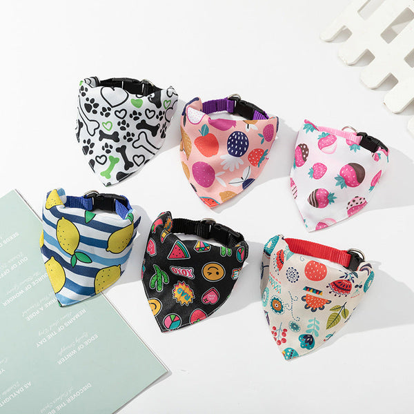 HKM-1482941 Multicolored Floral & Fruit Pattern Dog Drool Towels - Polyester Material, S-L Sizes Available