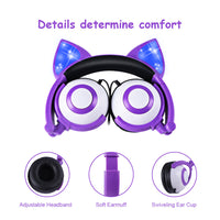 HKM-148307 LED Cat Ear Headphones with Flashing Lights for MP3, Tablet, and 3.5mm Devices