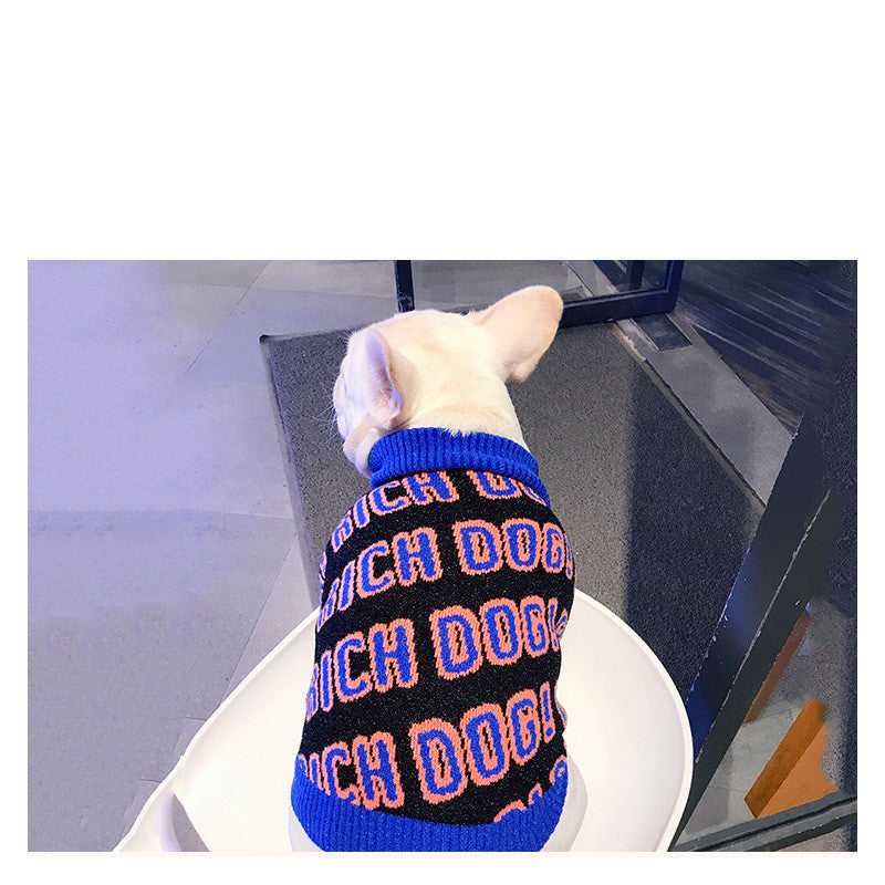 HKM-1483325 Winter Warm Sweater for Dogs - Suitable for Pug, Teddy, Bichon, Schnauzer, Shiba Inu and More - Blue and Red