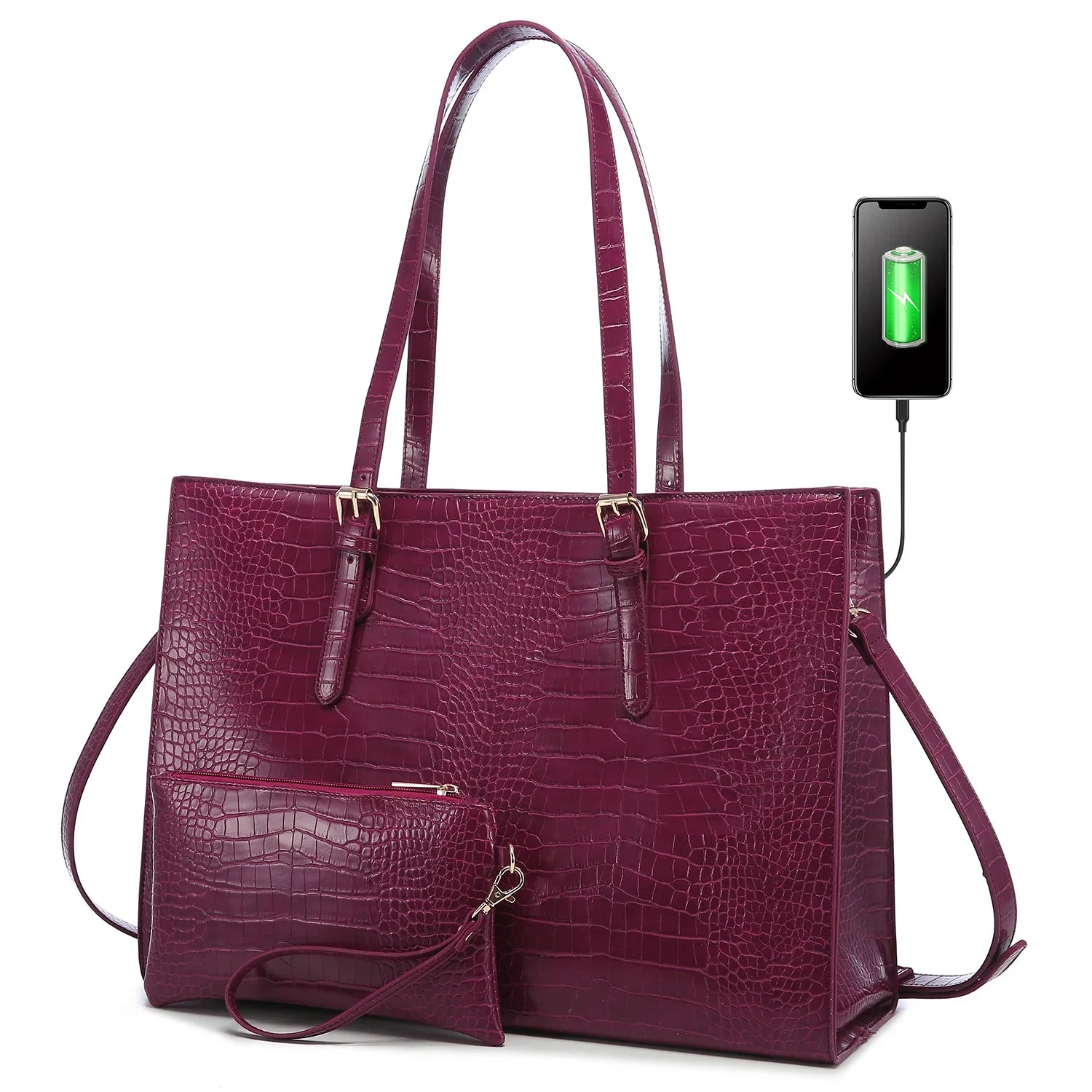 HKM-148371 Customizable PU Leather Laptop Tote Bag for Women - Large Capacity Office Handbag