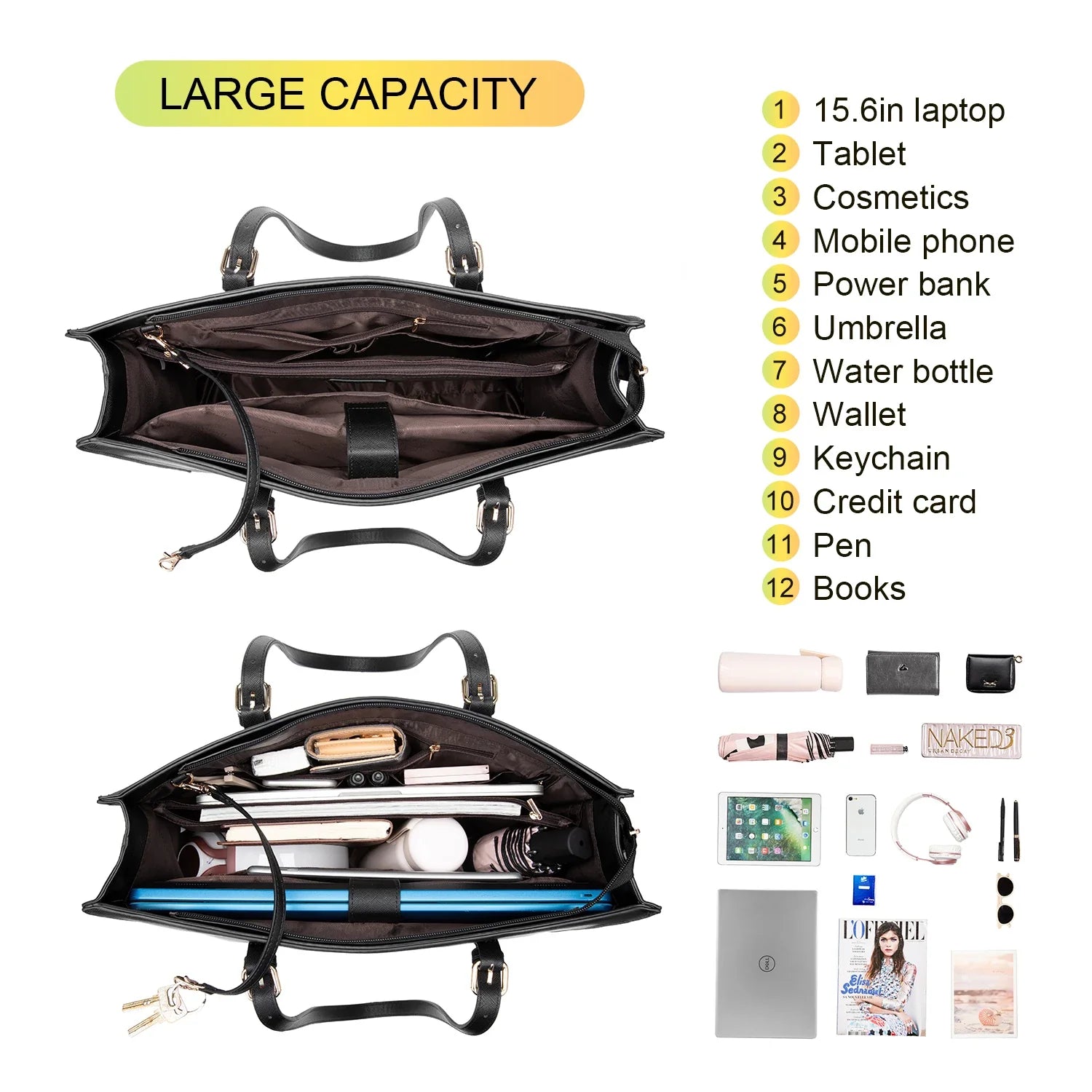 HKM-148371 Customizable PU Leather Laptop Tote Bag for Women - Large Capacity Office Handbag