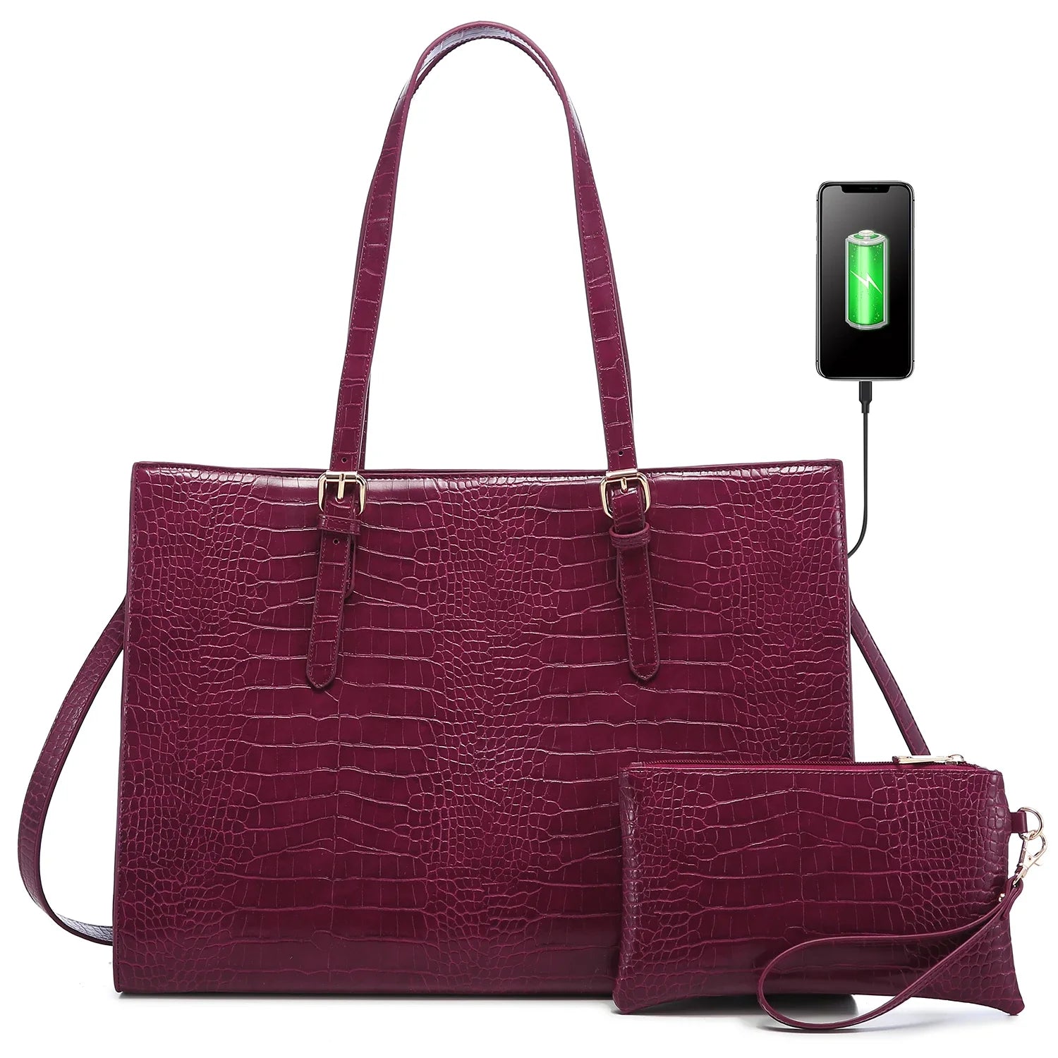 HKM-148371 Customizable PU Leather Laptop Tote Bag for Women - Large Capacity Office Handbag