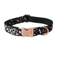 HKM-1485117 Durable Black Flower Polyester Pet Leash and Collar for Dogs and Cats, Adjustable Sizes S-XL