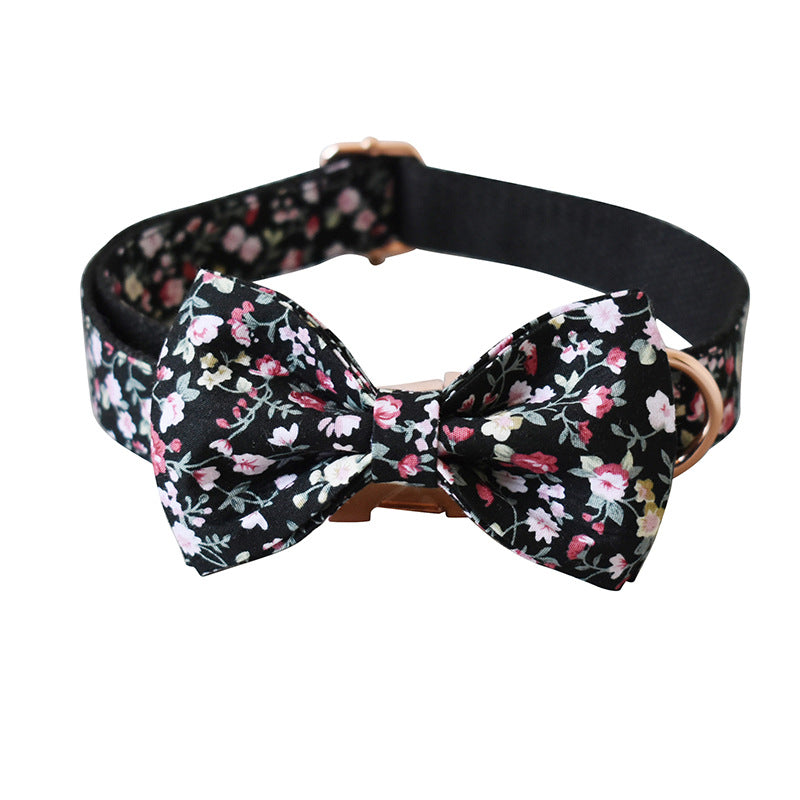 HKM-1485117 Durable Black Flower Polyester Pet Leash and Collar for Dogs and Cats, Adjustable Sizes S-XL