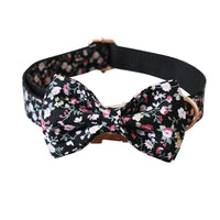 HKM-1485117 Durable Black Flower Polyester Pet Leash and Collar for Dogs and Cats, Adjustable Sizes S-XL