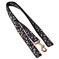 HKM-1485117 Durable Black Flower Polyester Pet Leash and Collar for Dogs and Cats, Adjustable Sizes S-XL