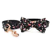 HKM-1485117 Durable Black Flower Polyester Pet Leash and Collar for Dogs and Cats, Adjustable Sizes S-XL
