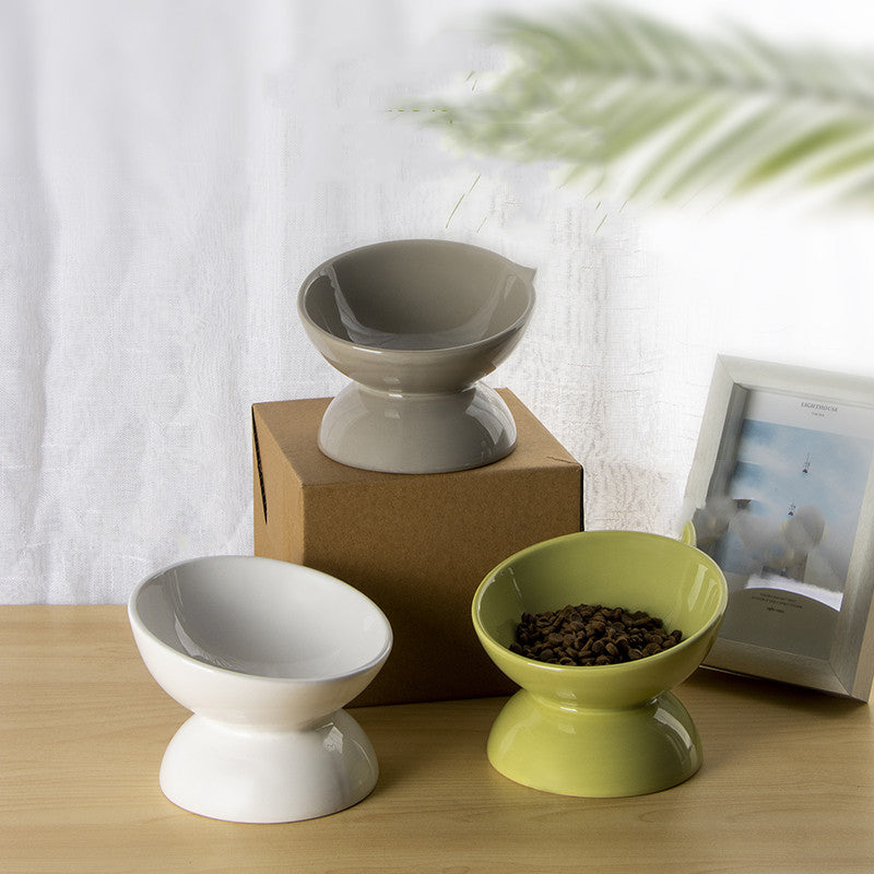 HKM-1485501 Slanted Mouth Ceramic Cat Bowl Designed to Support Cervical Spine - 13CM Diameter
