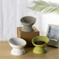 HKM-1485501 Slanted Mouth Ceramic Cat Bowl Designed to Support Cervical Spine - 13CM Diameter