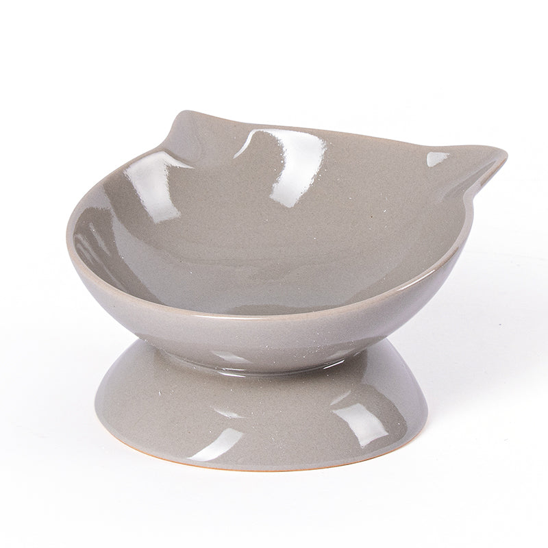 HKM-1485501 Slanted Mouth Ceramic Cat Bowl Designed to Support Cervical Spine - 13CM Diameter