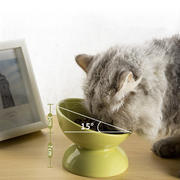 HKM-1485501 Slanted Mouth Ceramic Cat Bowl Designed to Support Cervical Spine - 13CM Diameter