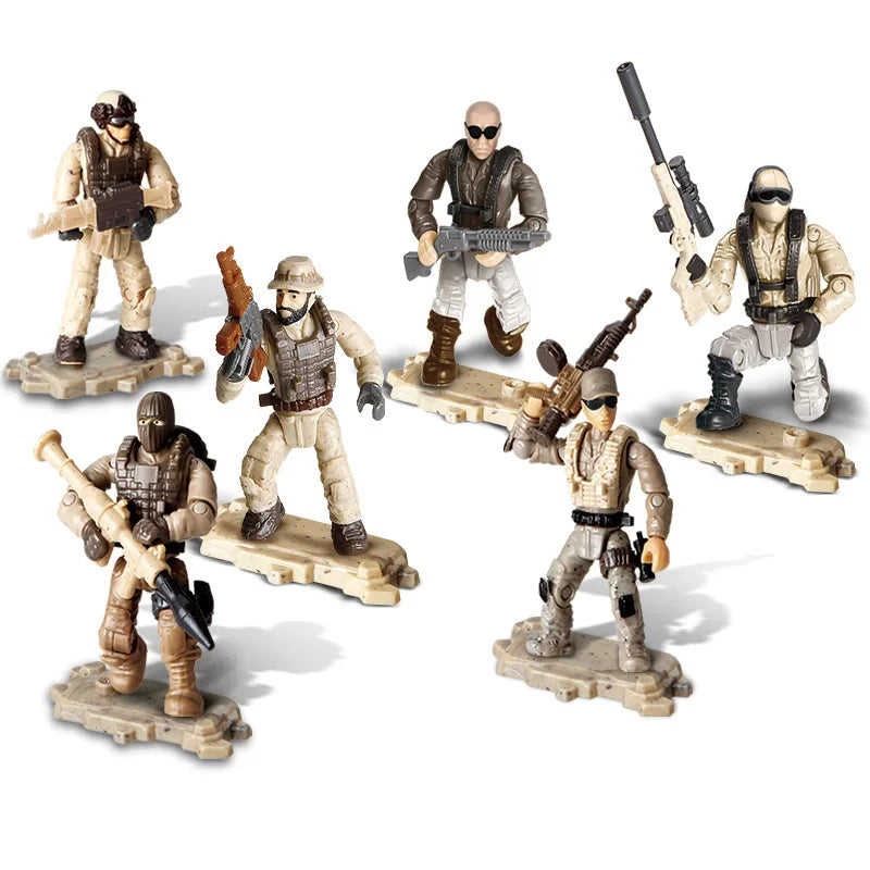HKM-148563 Mixed Special Forces Action Figures Set with Military Accessories - 6-Piece Toy Soldier Collection for Ages 4+