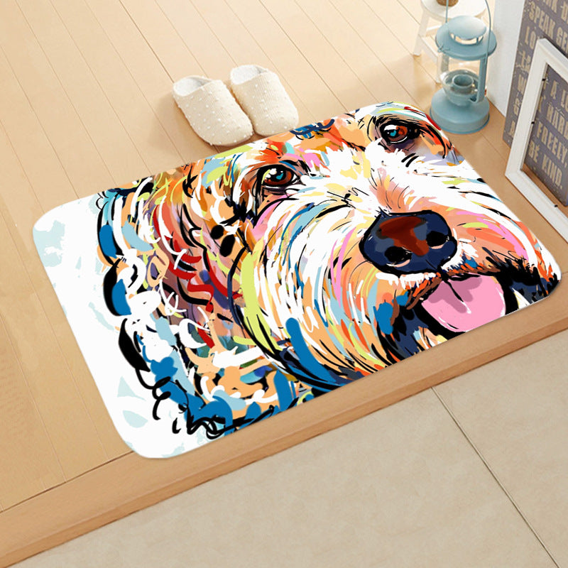 HKM-1487165 Absorbent Non-Slip Flannel Digital Printed Floor Mat for Bathroom and Kitchen, 400mm x 600mm, Animal Pattern