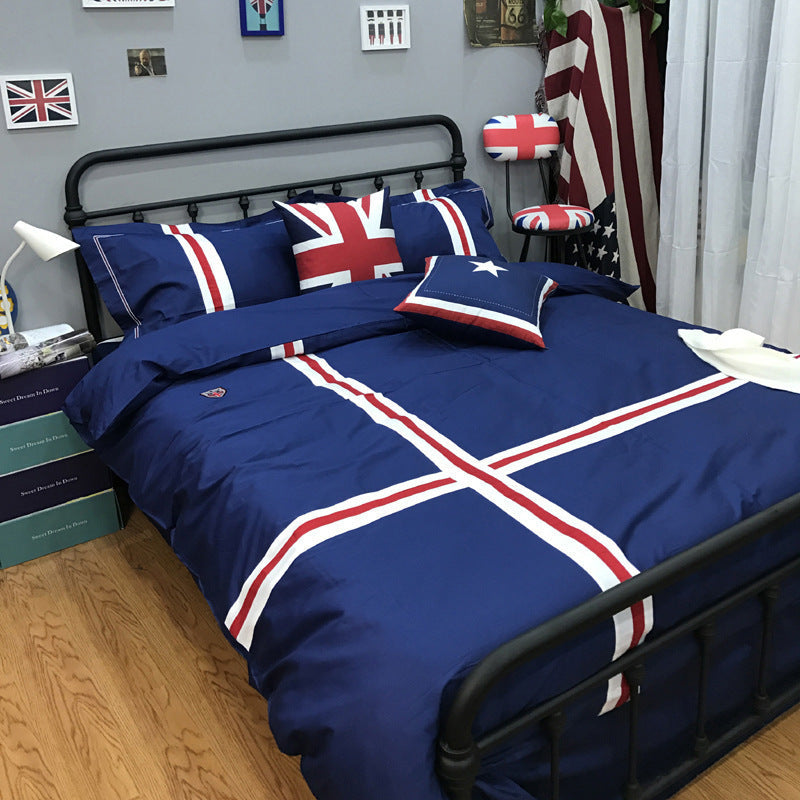 HKM-148819 British Cotton Four-Piece Bedding Set - 1.2 Bed Size (Quilt Cover 160x210cm)