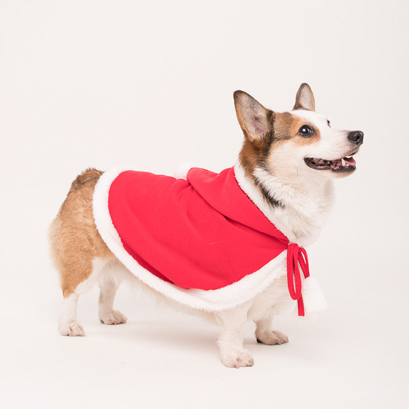 HKM-1489469 Festive Red Christmas Cloak for Dogs and Cats - Cozy Polyester Design, Available in Small and Large Sizes