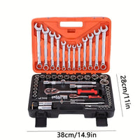 HKM-149011 61-Piece Chrome Vanadium Steel Manual Tool Kit for Automotive Repairs with Ratchet Socket Wrench Set