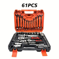 HKM-149011 61-Piece Chrome Vanadium Steel Manual Tool Kit for Automotive Repairs with Ratchet Socket Wrench Set