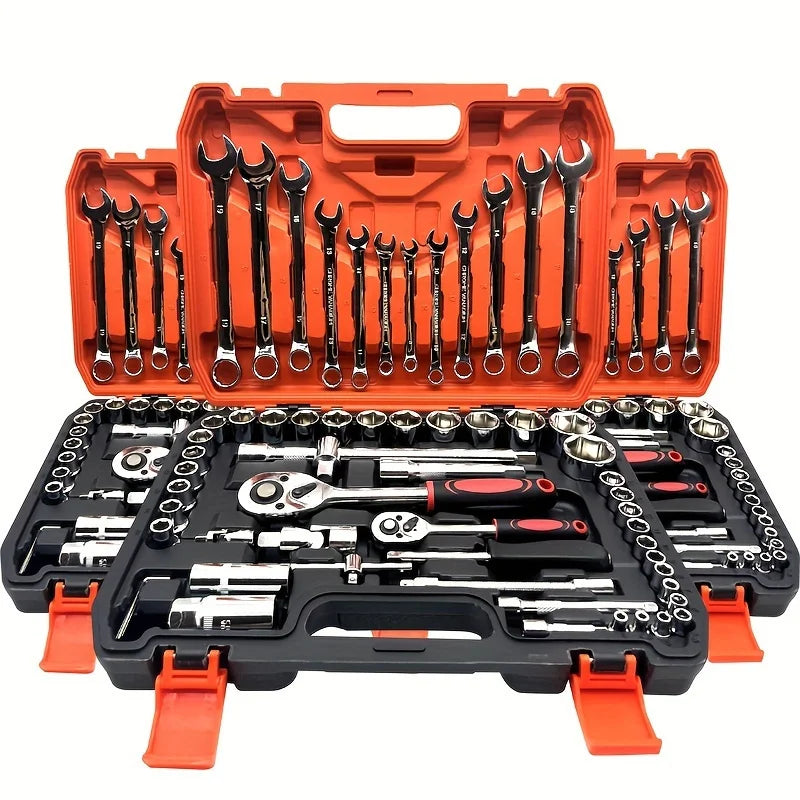 HKM-149011 61-Piece Chrome Vanadium Steel Manual Tool Kit for Automotive Repairs with Ratchet Socket Wrench Set