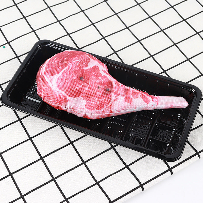 HKM-1491901 Oxford Cloth Simulation Steak Squeeze Toy for Pets - Soft PP Cotton Material