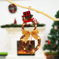 HKM-149267 LED Circular Rattan Snowman Wreath for Christmas Home Decoration, 40cm