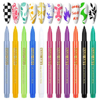 HKM-149459 Nail Art Painting Pen Set with One-Step Glue - 12 Color Smudge Pens and Dot Tool