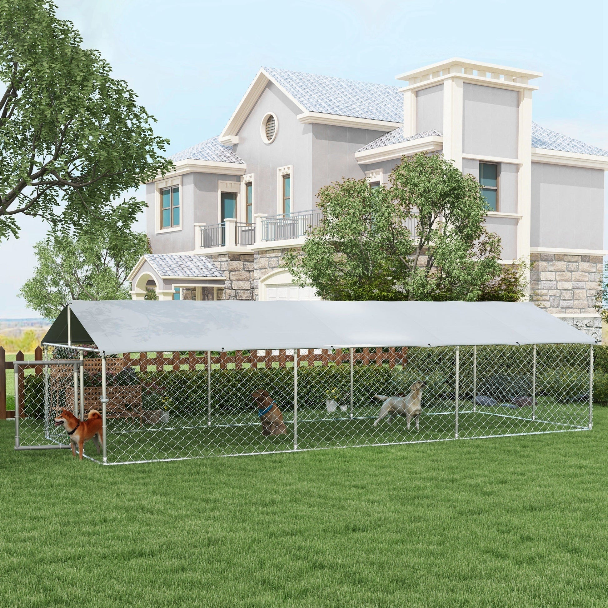 HKM-1494717 Large Outdoor Dog Kennel with Waterproof UV-Resistant Roof for Comfort and Safety