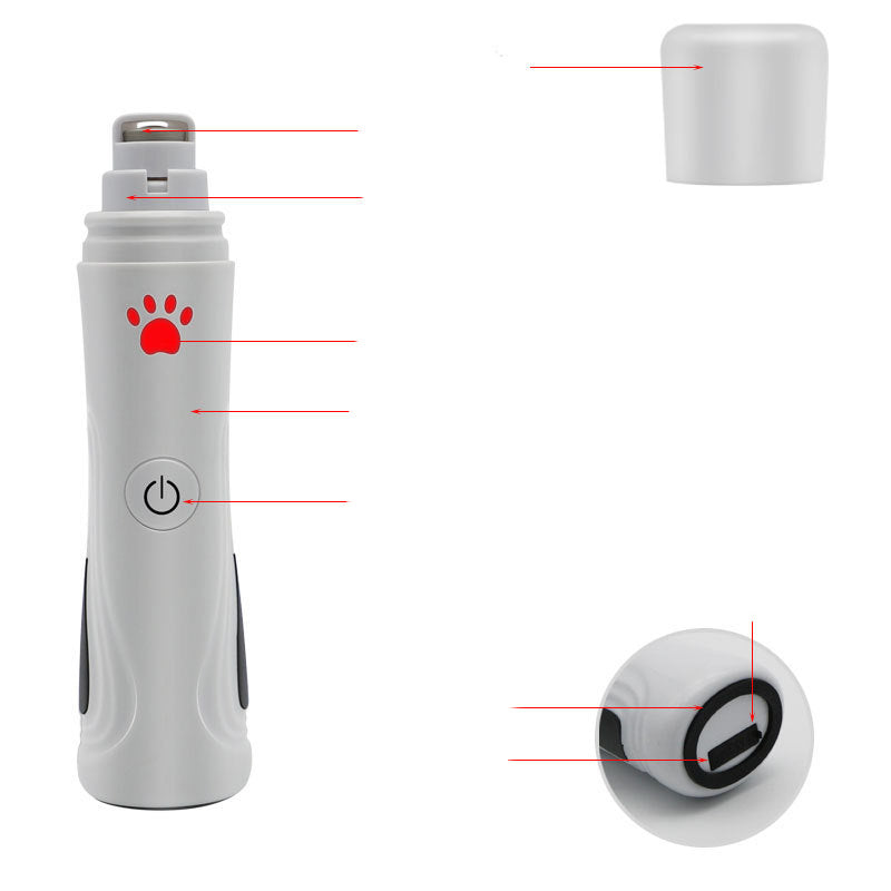 HKM-1494845 USB Rechargeable Pet Nail Trimmer with Diamond Grinding Head and Ergonomic Design for Cats and Dogs