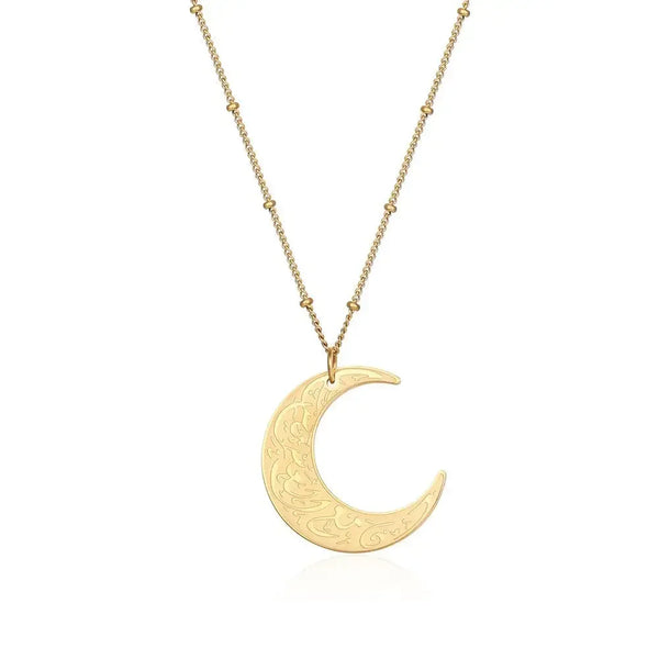 HKM-149523 Muslim Jewelry Hypoallergenic Jewelry Custom Moon Pendant Arabic Calligraphy Embossed Necklace Islamic Ayatul Kursi Jewelry