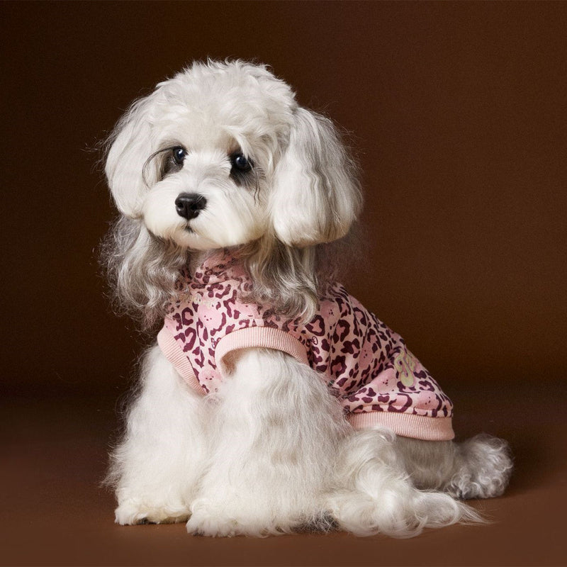 HKM-1495613 Leopard Print Hooded Sleeveless Sweater for Pets in Coffee and Pink