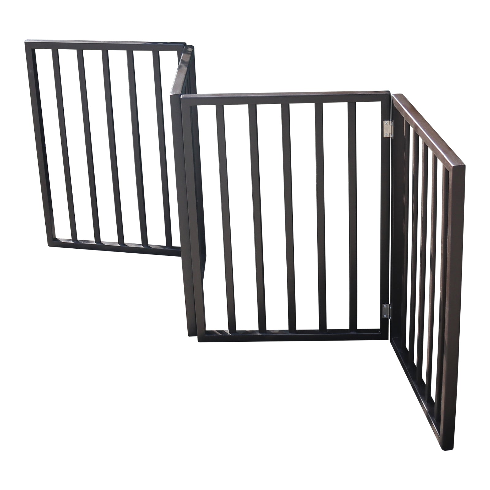 HKM-1498429 Freestanding Dark Brown Wooden Pet Gate for Doorways and Stairs