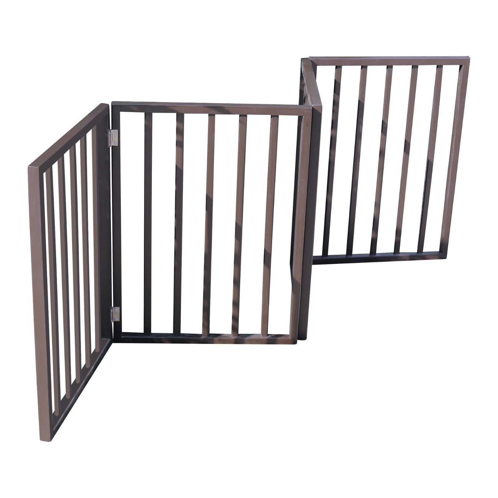 HKM-1498429 Freestanding Dark Brown Wooden Pet Gate for Doorways and Stairs
