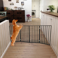 HKM-1498429 Freestanding Dark Brown Wooden Pet Gate for Doorways and Stairs