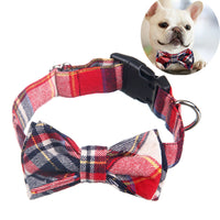 HKM-1498813 Grid Pattern Pet Bow Collar for Small and Medium Dogs, Adjustable Neck Size