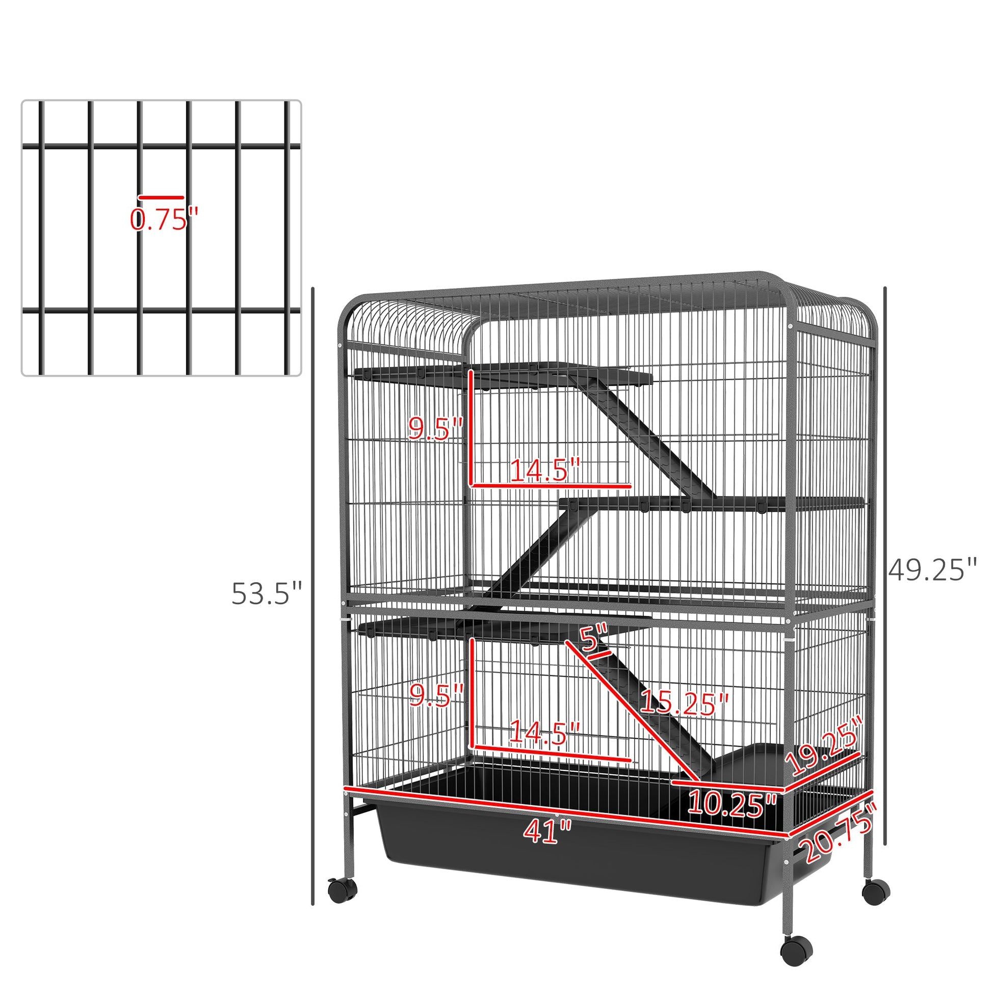 HKM-1500477 Five-Tier Small Animal Cage with Ramps and Removable Tray, 53.5"H Metal Ferret Habitat