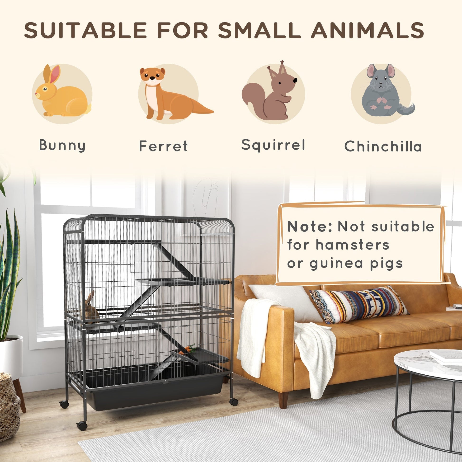 HKM-1500477 Five-Tier Small Animal Cage with Ramps and Removable Tray, 53.5"H Metal Ferret Habitat