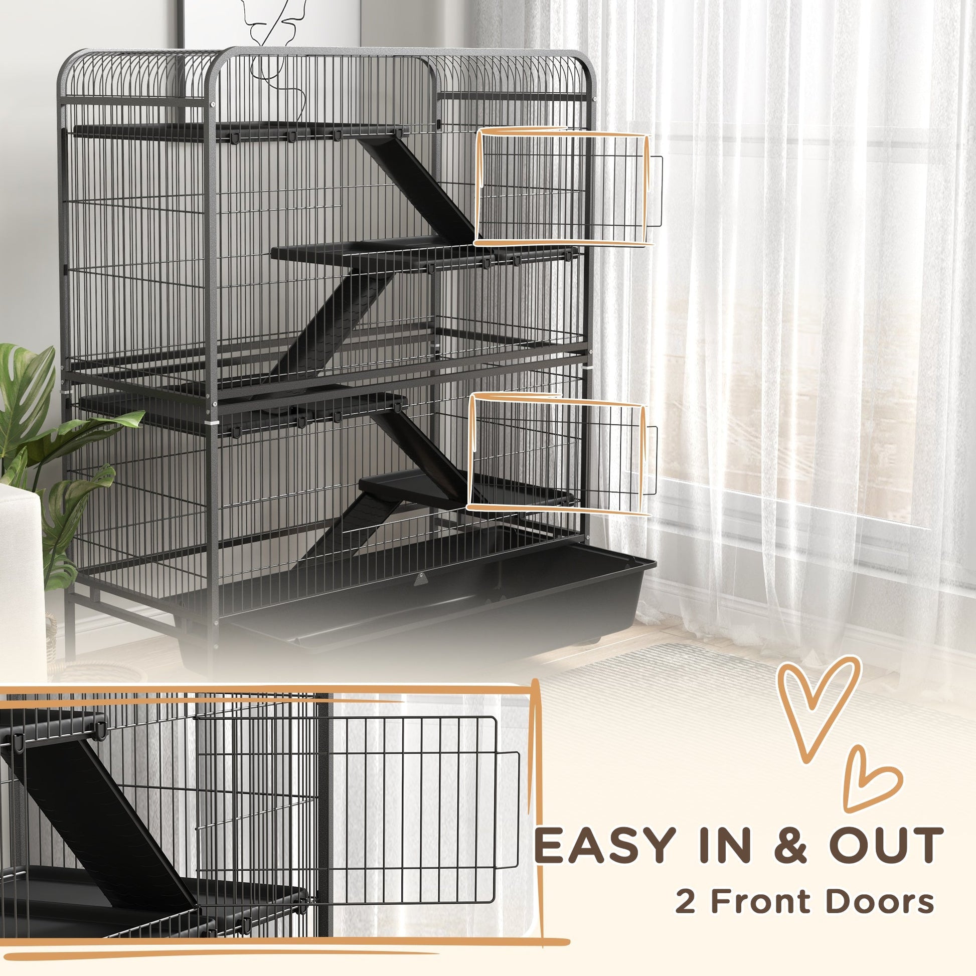 HKM-1500477 Five-Tier Small Animal Cage with Ramps and Removable Tray, 53.5"H Metal Ferret Habitat