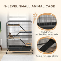 HKM-1500477 Five-Tier Small Animal Cage with Ramps and Removable Tray, 53.5"H Metal Ferret Habitat