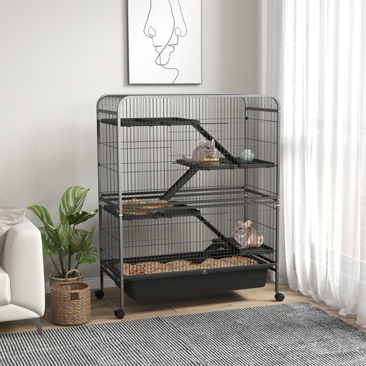 HKM-1500477 Five-Tier Small Animal Cage with Ramps and Removable Tray, 53.5"H Metal Ferret Habitat