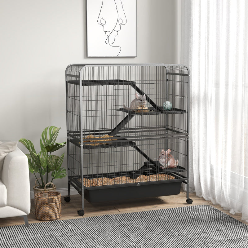 HKM-1500477 Five-Tier Small Animal Cage with Ramps and Removable Tray, 53.5"H Metal Ferret Habitat