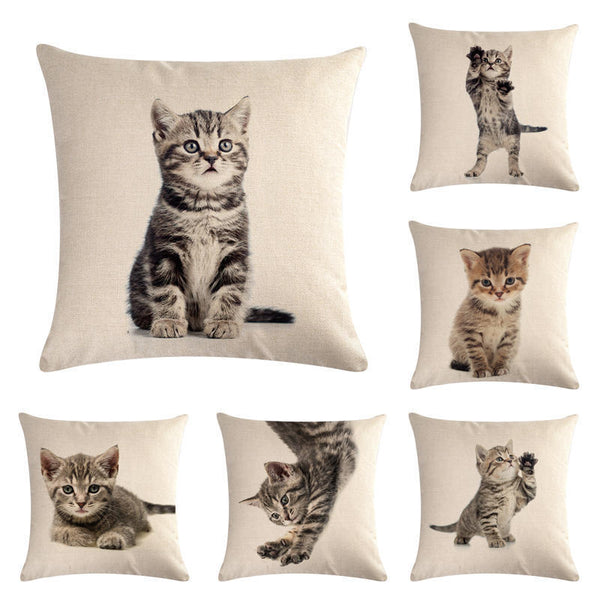 HKM-150099 Cute Kitten Linen Cushion Cover - Modern Simplicity, 45x45cm