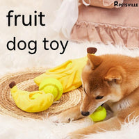 HKM-1503421 Elastic Plush Pet Toy Ball Set - Avocado, Watermelon, Banana, and Pea Shapes - Fun with Loud Paper Sound
