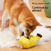 HKM-1503421 Elastic Plush Pet Toy Ball Set - Avocado, Watermelon, Banana, and Pea Shapes - Fun with Loud Paper Sound