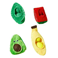 HKM-1503421 Elastic Plush Pet Toy Ball Set - Avocado, Watermelon, Banana, and Pea Shapes - Fun with Loud Paper Sound